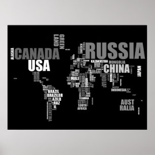 World Map in Words Poster