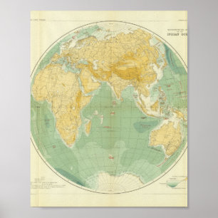 World Map Indian Ocean, Europe, Asia, Africa Poster