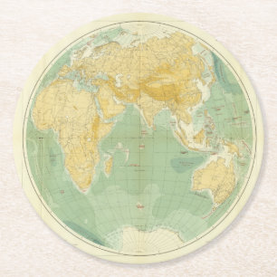 World Map Indian Ocean, Europe, Asia, Africa Round Paper Coaster