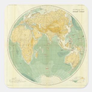 World Map Indian Ocean, Europe, Asia, Africa Square Sticker