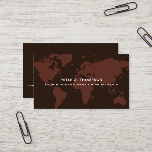 World Map International Professional brown Business Card (Front/Back In Situ)