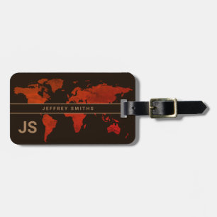 world map international travel identifier brown luggage tag