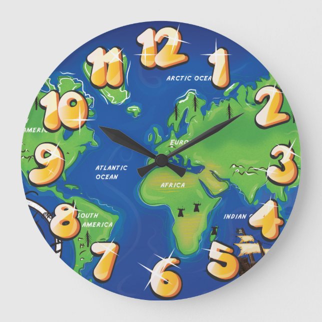 World Map Large Clock (Front)