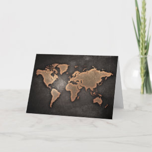 World map leather geographical brown card