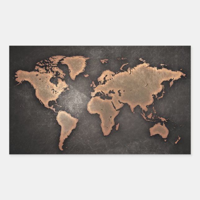 World map leather geographical brown rectangular sticker (Front)