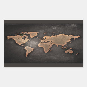 World map leather geographical brown rectangular sticker