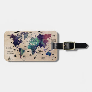 world map luggage tag