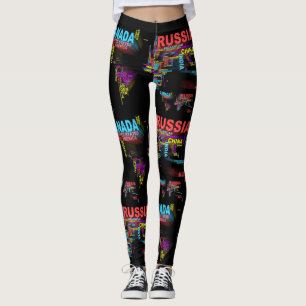 World Map Made From Country Names Leggings
