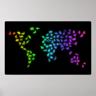 World map made of animals poster