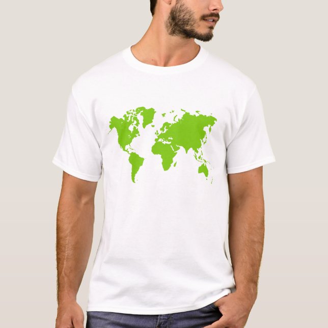 World Map - Martian Green T-Shirt (Front)