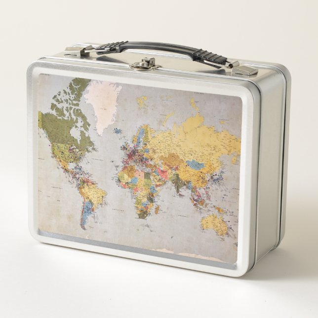 world map metal lunch box (Front)