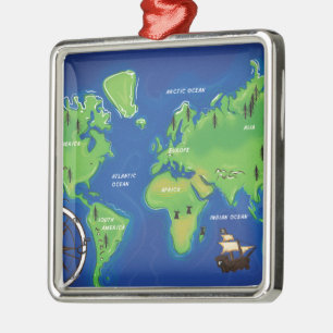 World Map Metal Tree Decoration