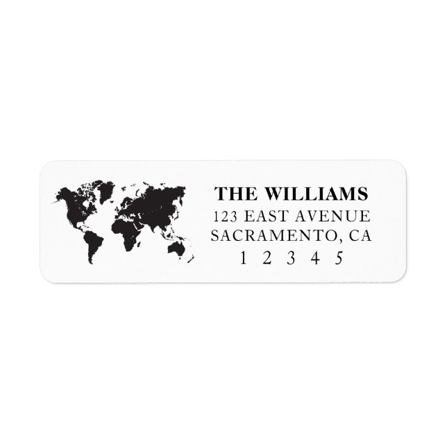 World Map Modern Return Address (Front)