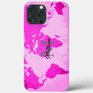 World Map Monograms Traveller Blush Pink Purple iPhone 13 Pro Max Case