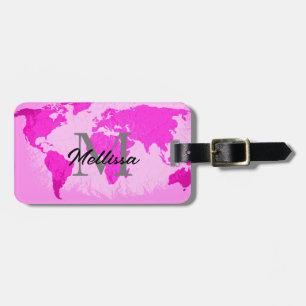 World Map Monograms Traveller Blush Pink Purple Luggage Tag
