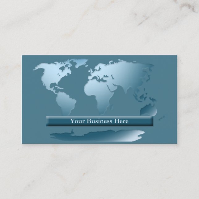 World Map Ocean Blue Business Card 1 (Front)