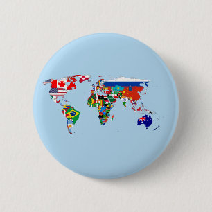 World Map of Flags  6 Cm Round Badge