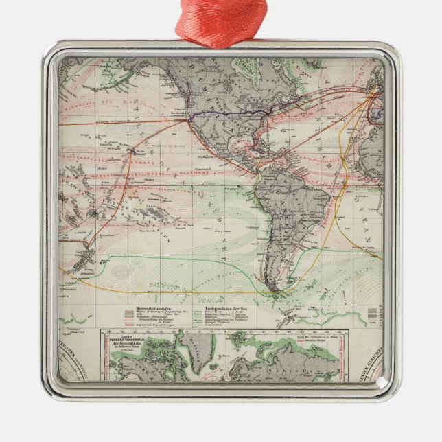 World Map of Ocean Currents Metal Tree Decoration (Front)
