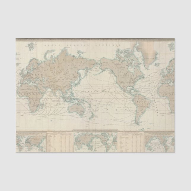 World Map of the Shipping Canals Tissue Paper (Front)