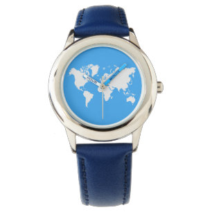 World map on a wristwatch