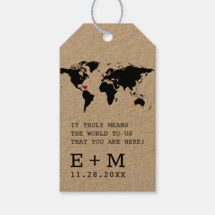 World Map on Kraft Typewriter Font Thank You Favou Gift Tags