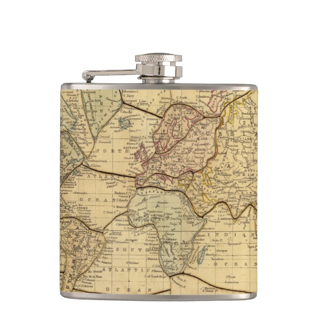 World map on Mercators Projection Hip Flask (Front)