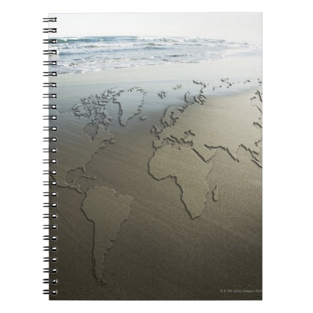 World map on sand notebook (Front)