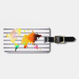 World Map Orange Stripe Professional Chic Modern Luggage Tag