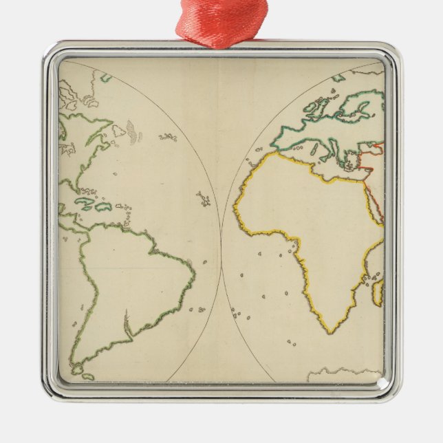 World Map Outline 2 Metal Tree Decoration (Front)