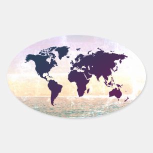 World Map Oval Sticker