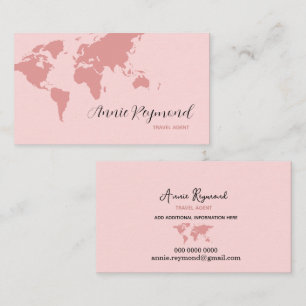 World Map Oversized on Blush Pink Business Card