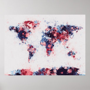 World Map Paint Splashes Poster