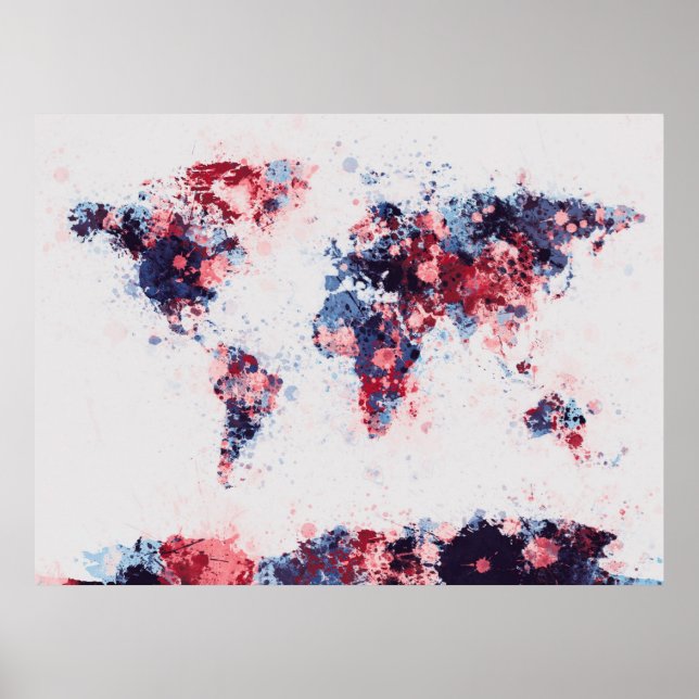 World Map Paint Splashes Poster (Front)