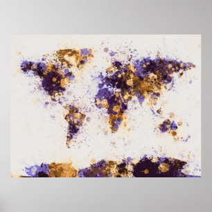 World Map Paint Splashes Poster