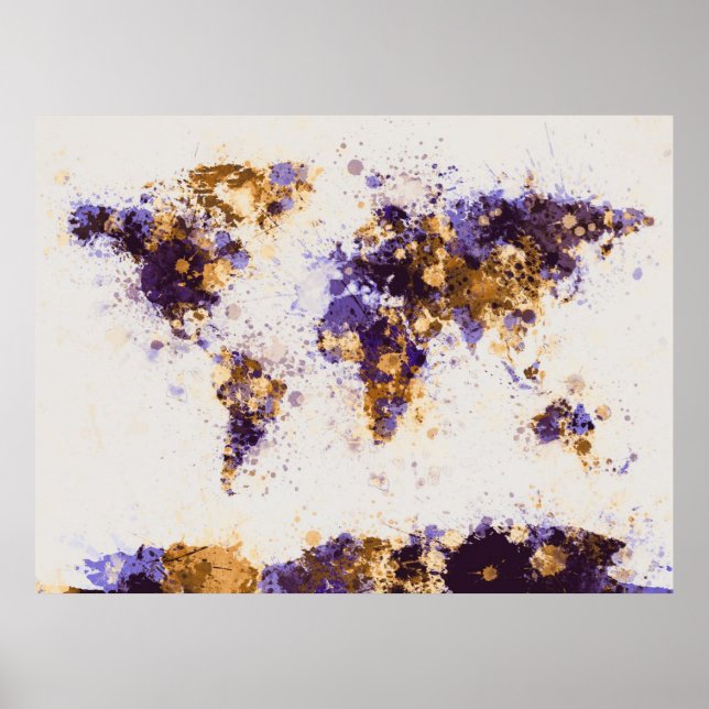 World Map Paint Splashes Poster (Front)