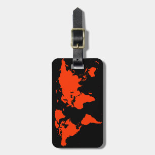 world map personalised red&black luggage tag