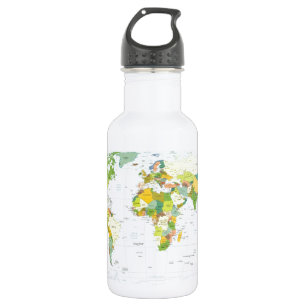 World Map Political Atlas Poster: Modern Decor 532 Ml Water Bottle