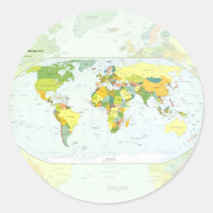 World Map Political Atlas Poster: Modern Decor Classic Round Sticker