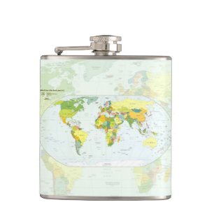 World Map Political Atlas Poster: Modern Decor Hip Flask