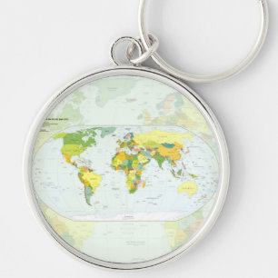 World Map Political Atlas Poster: Modern Decor Key Ring