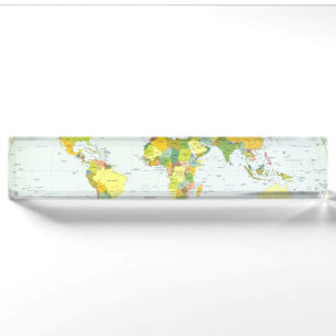World Map Political Atlas Poster: Modern Decor Nameplate