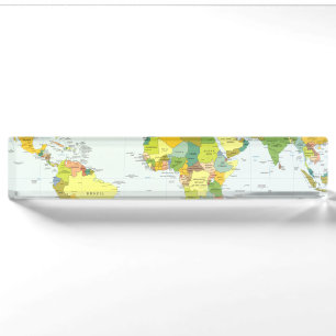 World Map Political Atlas Poster: Modern Decor Nameplate