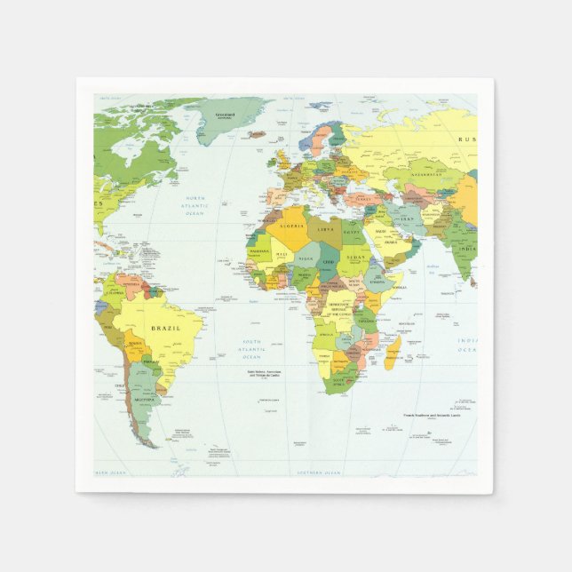 World Map Political Atlas Poster: Modern Decor Napkin (Front)