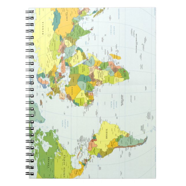 World Map Political Atlas Poster: Modern Decor Notebook (Front)