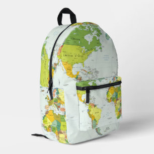 World Map Political Atlas Poster: Modern Decor Printed Backpack