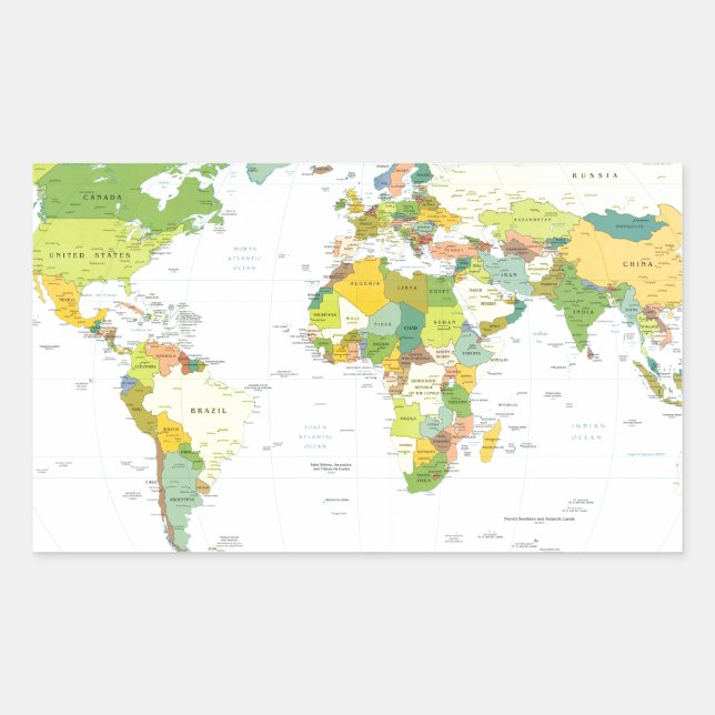 World Map Political Atlas Poster: Modern Decor Rectangular Sticker (Front)