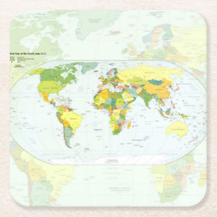 World Map Political Atlas Poster: Modern Decor Square Paper Coaster