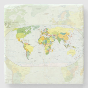 World Map Political Atlas Poster: Modern Decor Stone Coaster