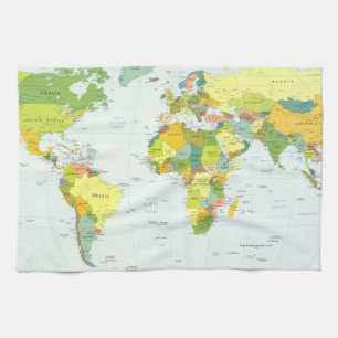 World Map Political Atlas Poster: Modern Decor Tea Towel