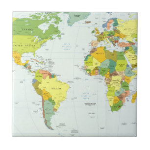World Map Political Atlas Poster: Modern Decor Tile